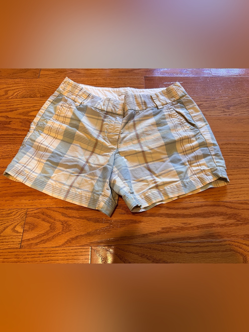 J. Crew Women’s Light Blue & Cream Plaid Cotton Shorts